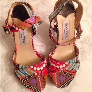 Jimmy Choo multicolored fabric wood heels
